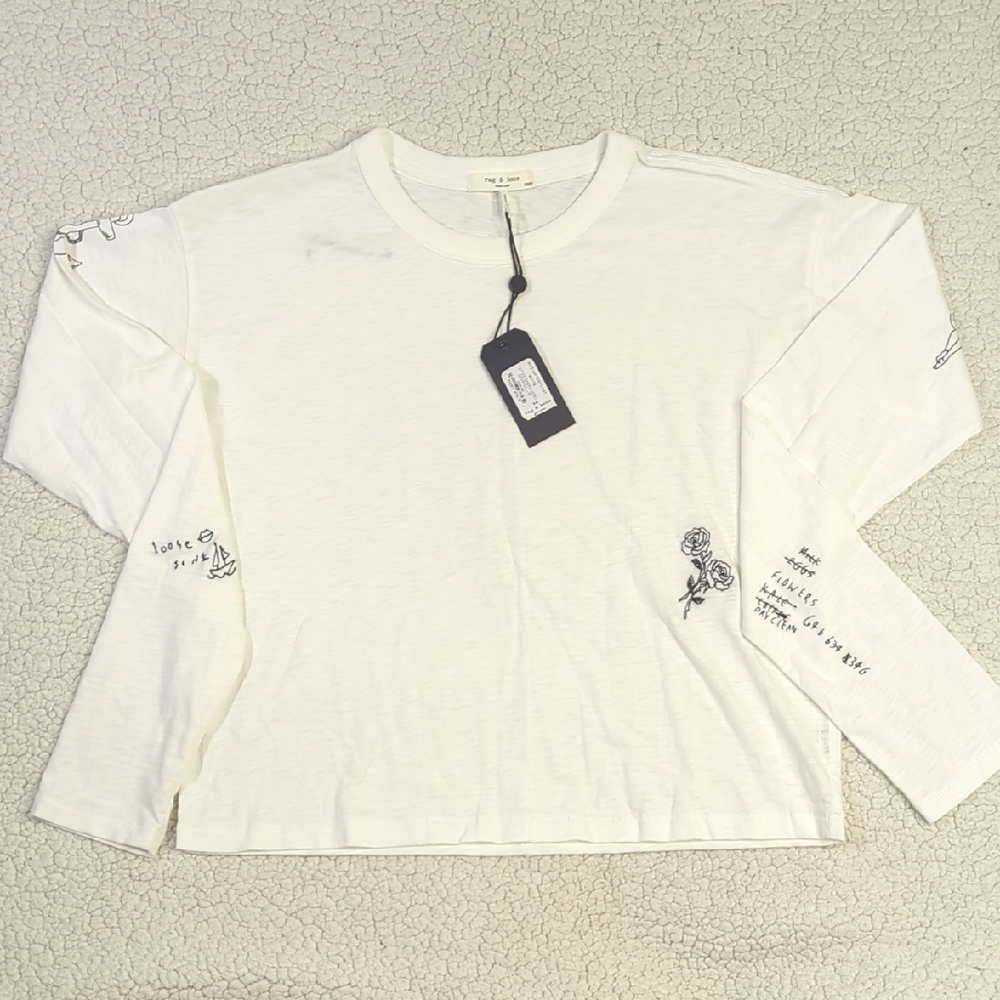 rag & bone Cream Graphic Long Sleeve Tee